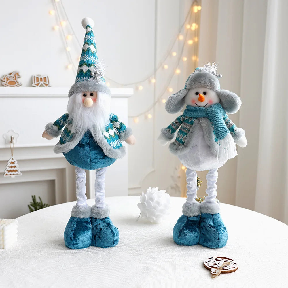 Santa Snowman Reindeer Blue Doll, Stretchable Christmas Decor.