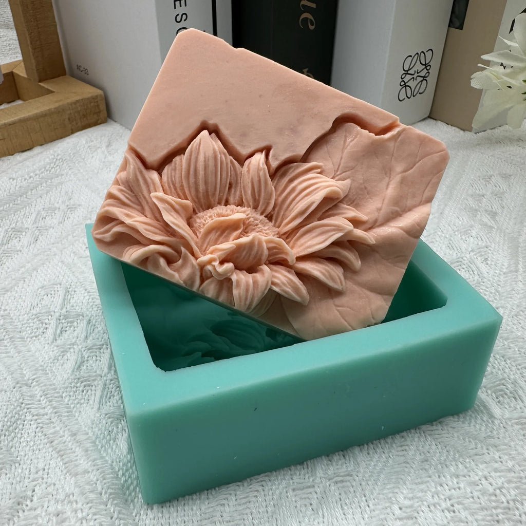 Elegante stampo per sapone a forma di girasole rettangolare 3D