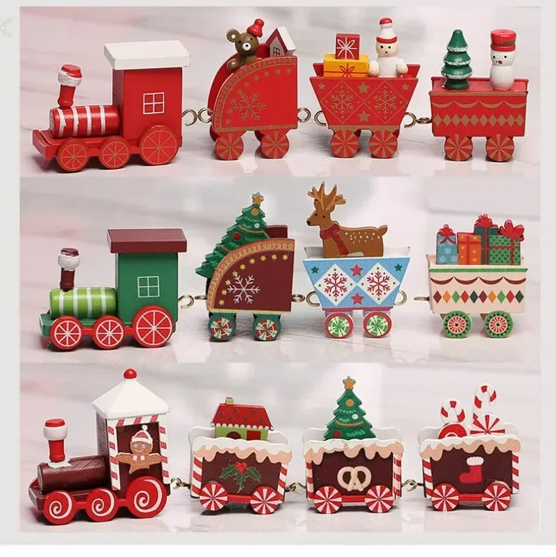 Adornos navideños de tren de madera, decoración para tarta de Papá Noel
