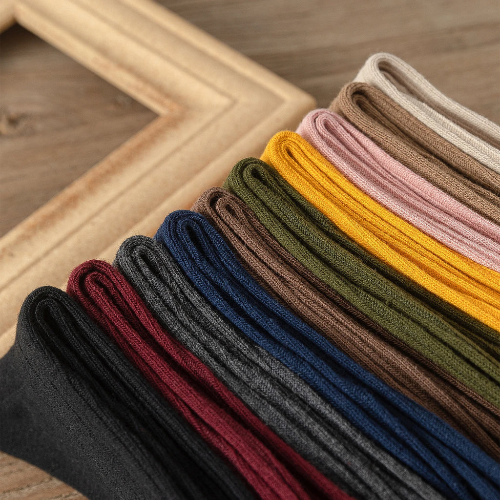 Women Cotton Loose Socks 10Pairs Retro Knitting Solid Color Long Black