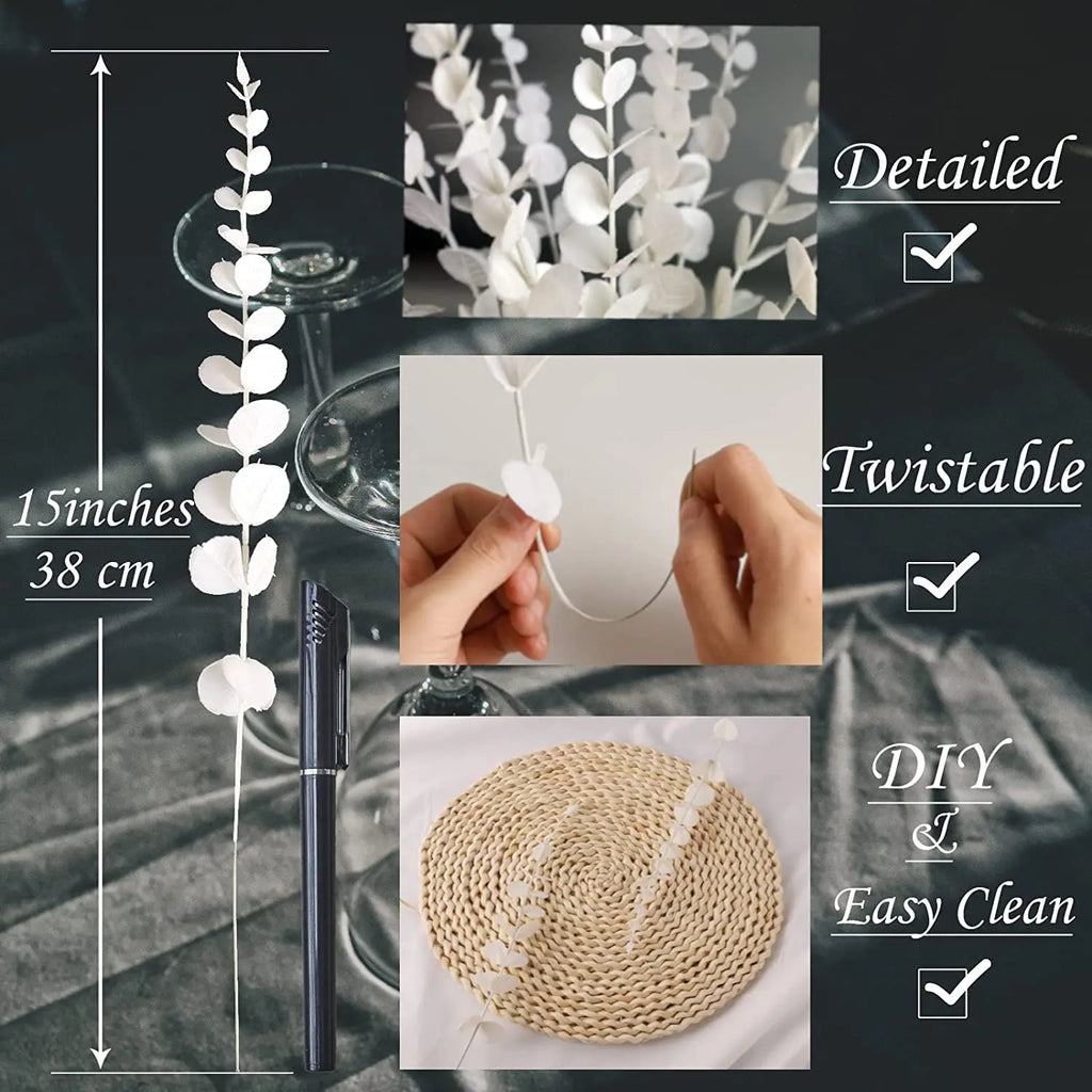 Tallos de eucalipto artificiales, planta falsa de dólar de plata.