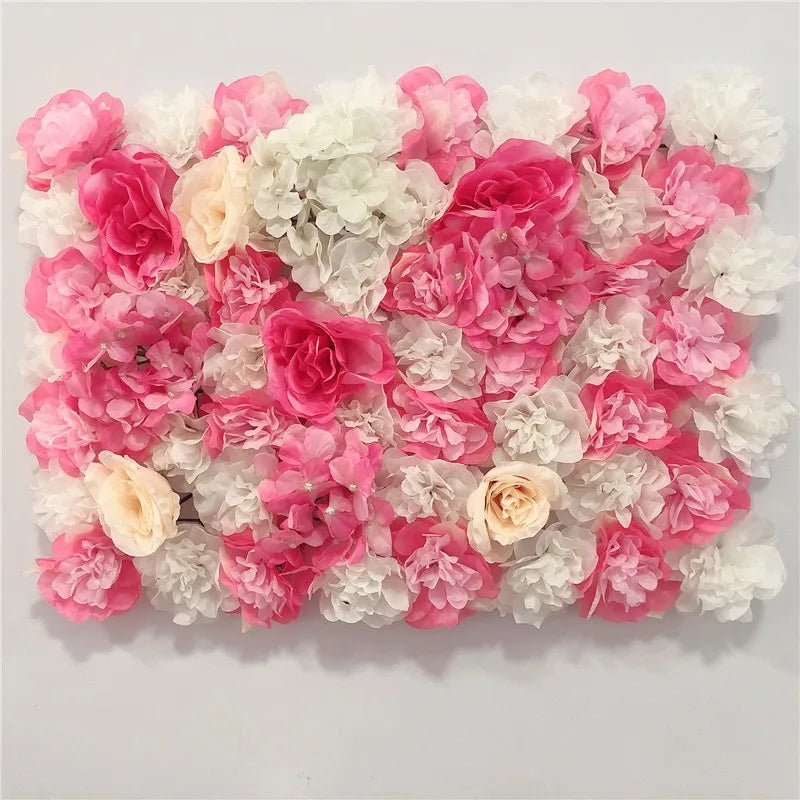 Decoración de fondo de pared con flores artificiales de rosas de seda rosa