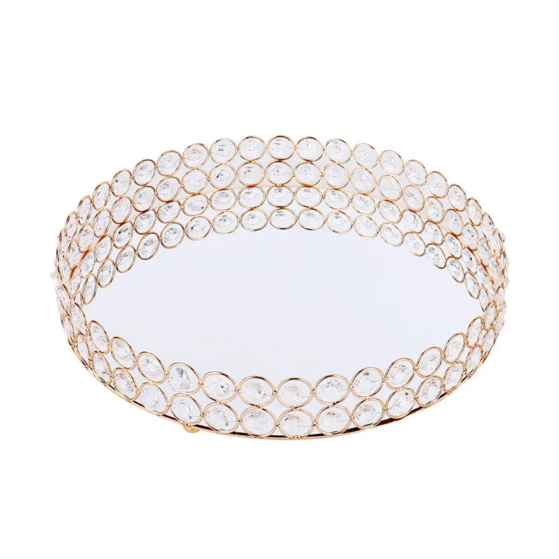 Crystal Mirror Tray Round Plate Luxury Serving Tray