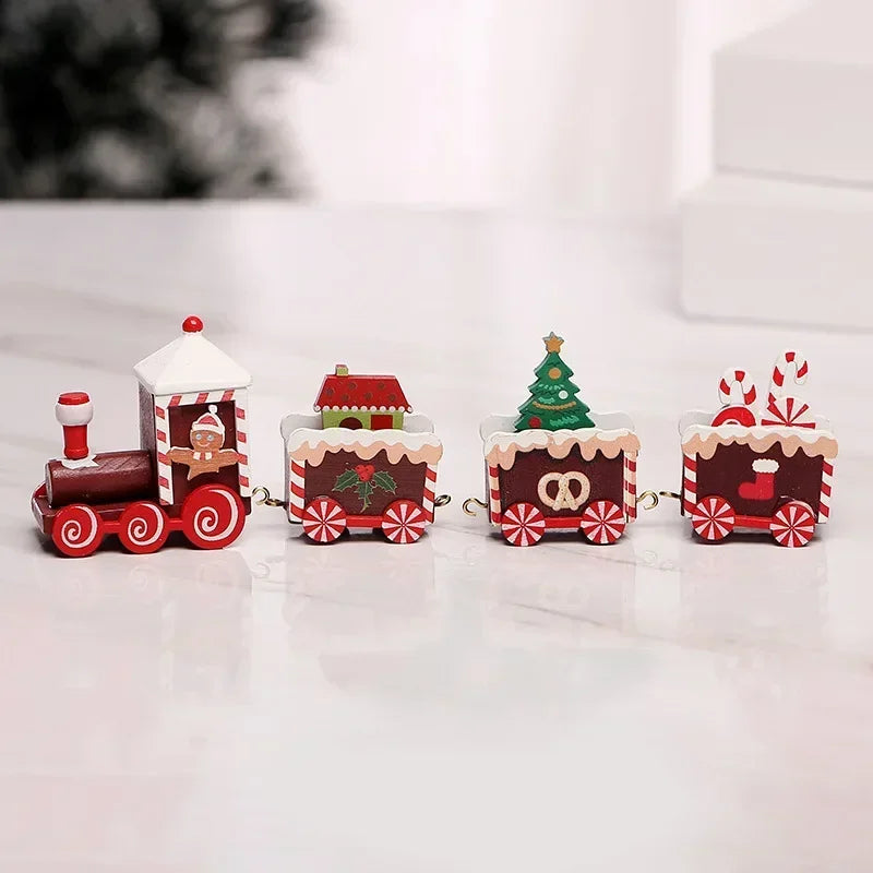 Adornos navideños de tren de madera, decoración para tarta de Papá Noel
