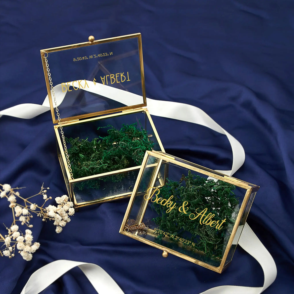 Caja rectangular de cristal personalizada para anillos (solo caja)