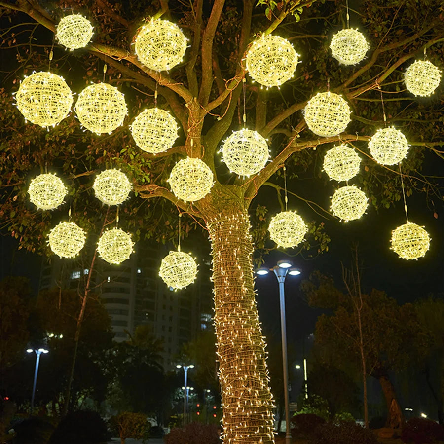 Christmas  Lights LED Rattan Ball String Outdoor 20CM 30CM.
