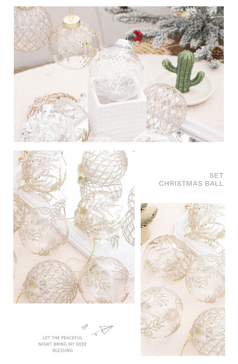 Juego de bolas navideñas para fiestas irrompibles transparentes de 8 cm.