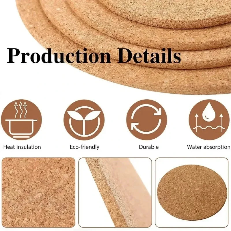 Non-Slip Cork Coaster Natural Round Wooden Cup Mat Pads