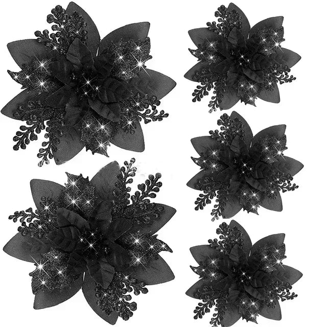 Glitzernde künstliche Weihnachtsblumen, 5 Stück