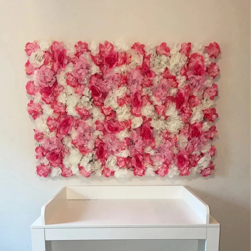 Decoración de fondo de pared con flores artificiales de rosas de seda rosa
