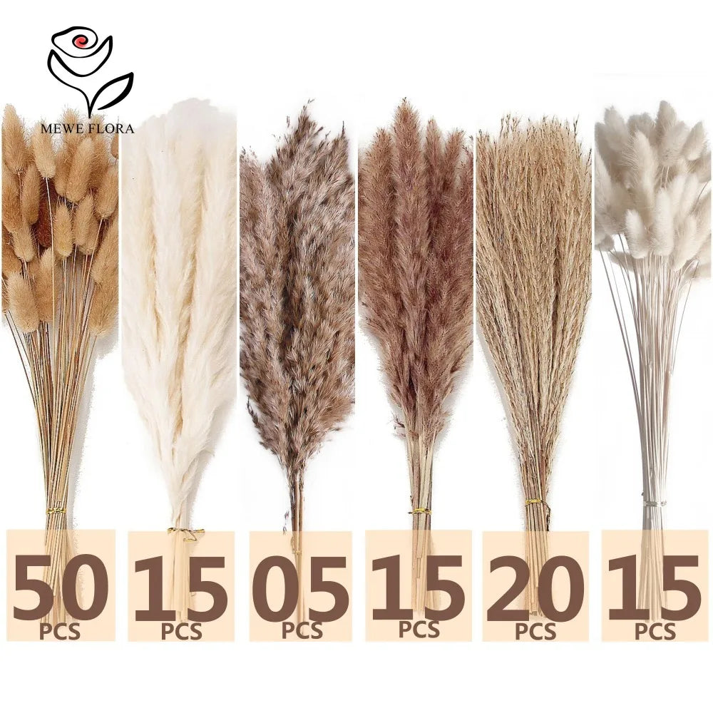 120 flores artificiales secas de cola de conejo de las pampas esponjosas