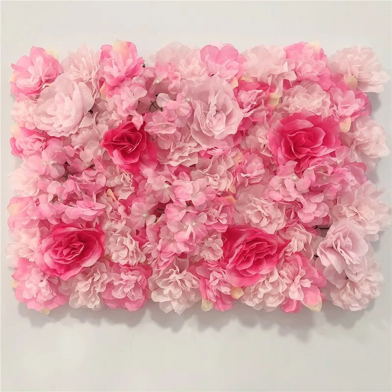 Decoración de fondo de pared con flores artificiales de rosas de seda rosa
