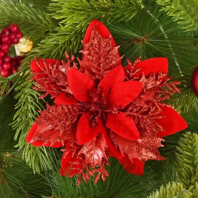 Glitter Artificial Christmas Flowers 10pcs/14cm  Decorations