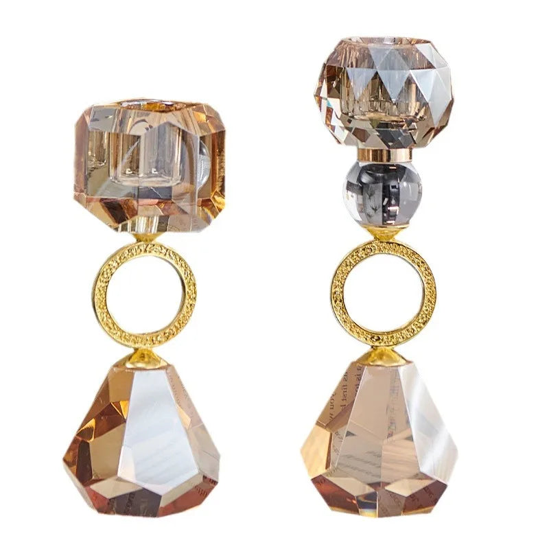 Portacandele in cristallo, colore champagne moderno