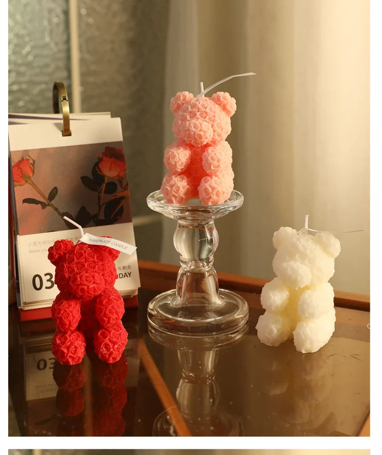 Candle Rose Bear Aromatherapy Lovely Scented.