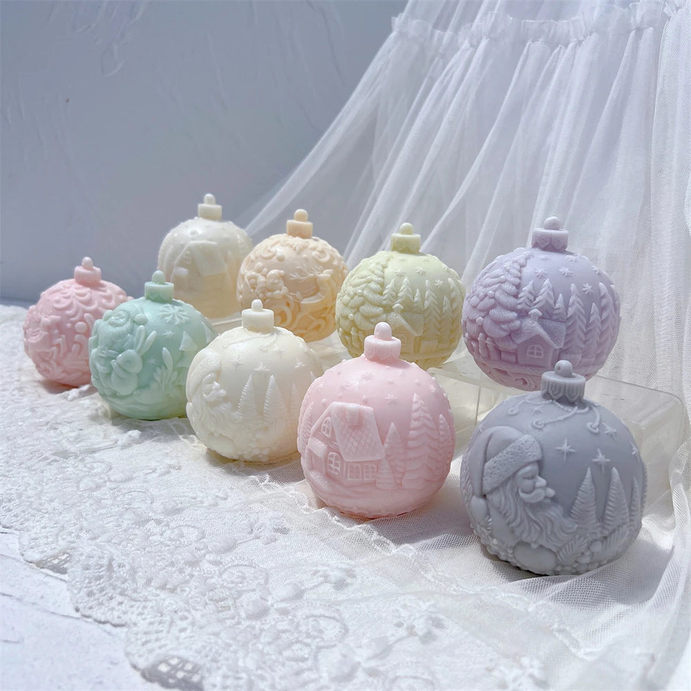 Kugelförmige Silikon-Kerzenform, 5 Designs, Weihnachten