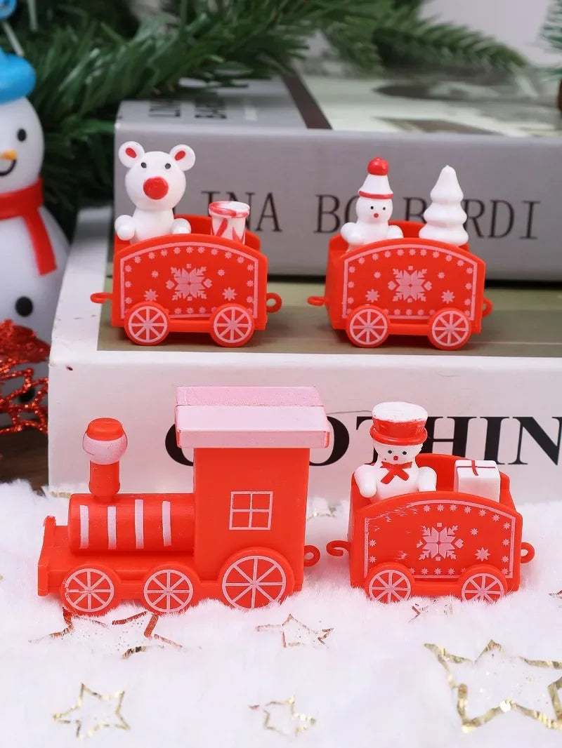 Adornos navideños de tren de madera, decoración para tarta de Papá Noel