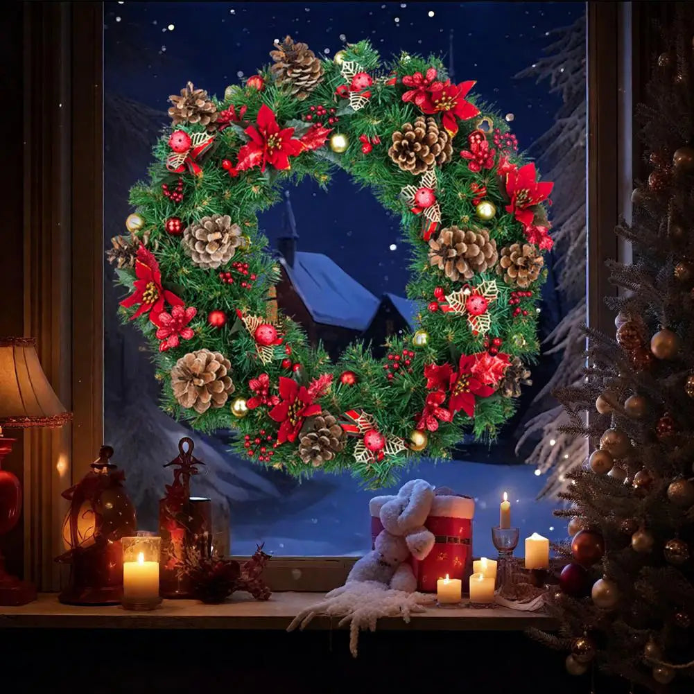 Pegatinas para ventanas navideñas con decoración de corona.