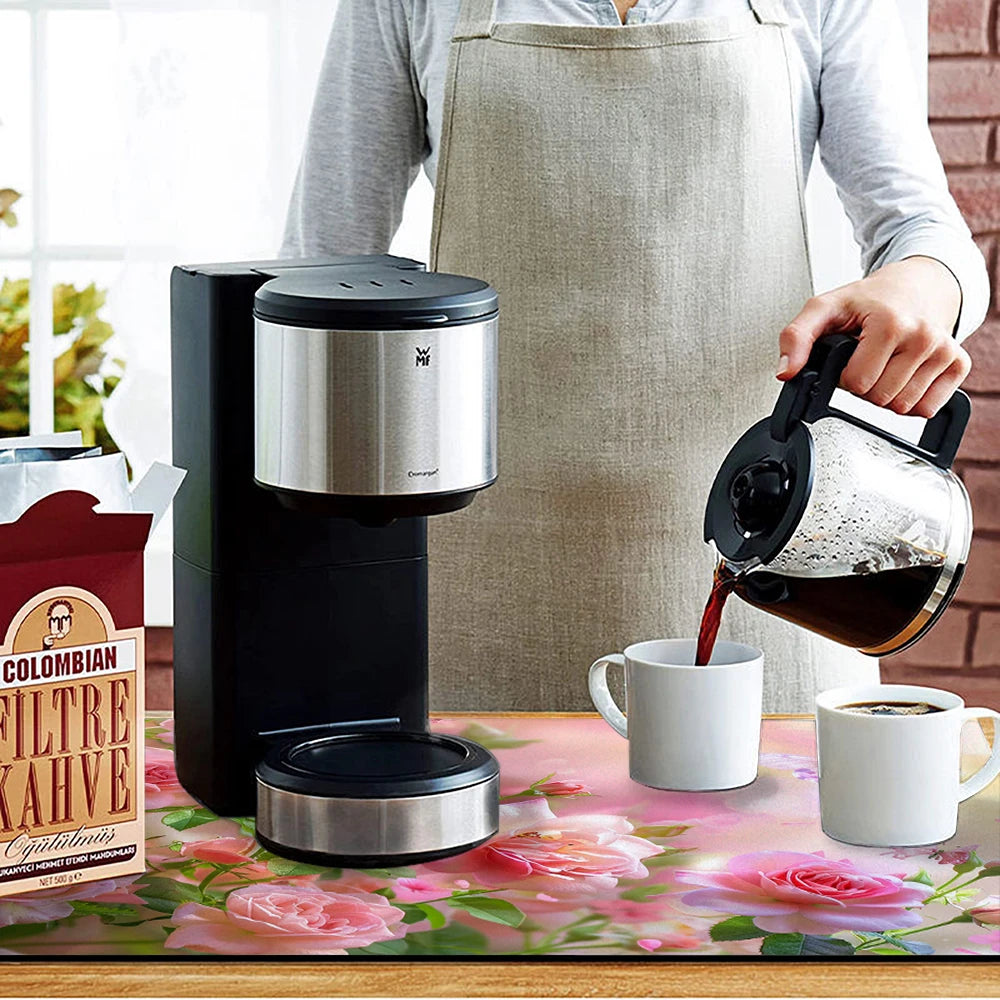 Large Kitchen Absorbent Mat Flowers Roses