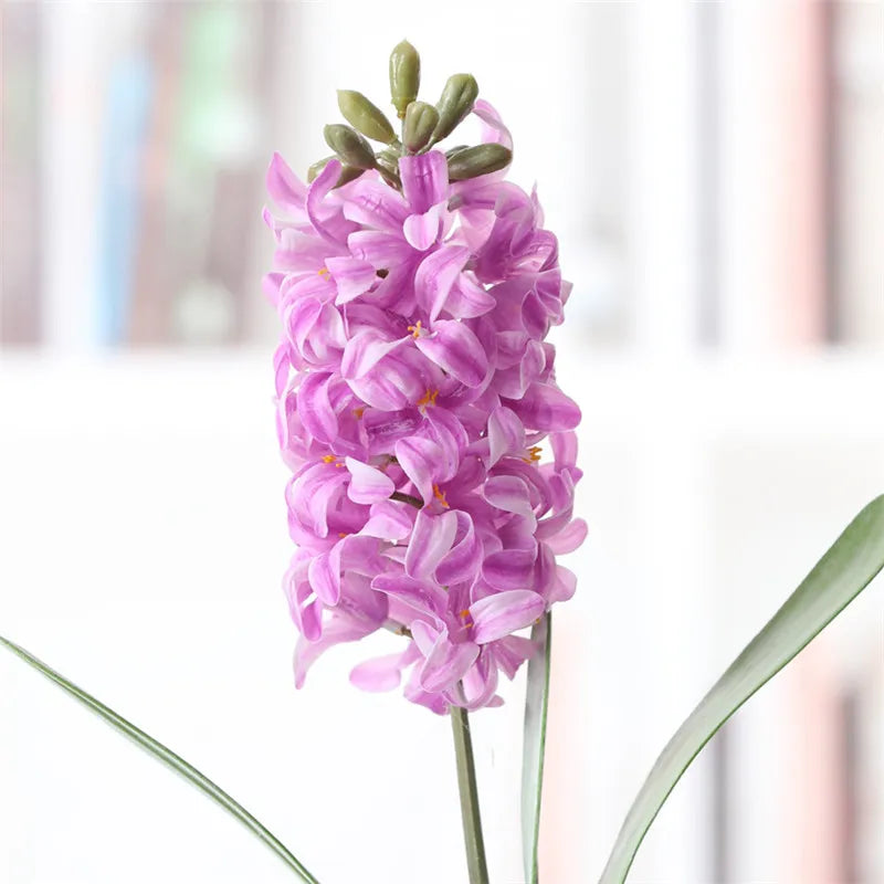 Jacinto, rama única con hoja, flor artificial 3D.