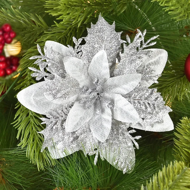 Glitter Artificial Christmas Flowers 10pcs/14cm  Decorations