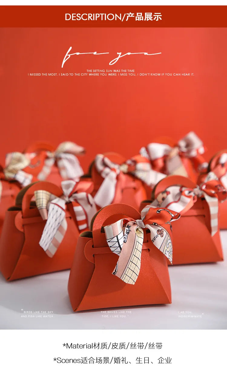 Grande sacchetto portaconfetti in pelle con sciarpa per festa di nozze, confezione regalo da 10 pezzi.