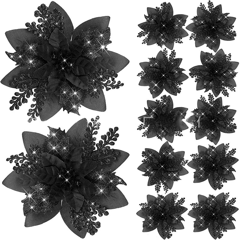 Glitter Artifical Christmas Flowers 5pcs