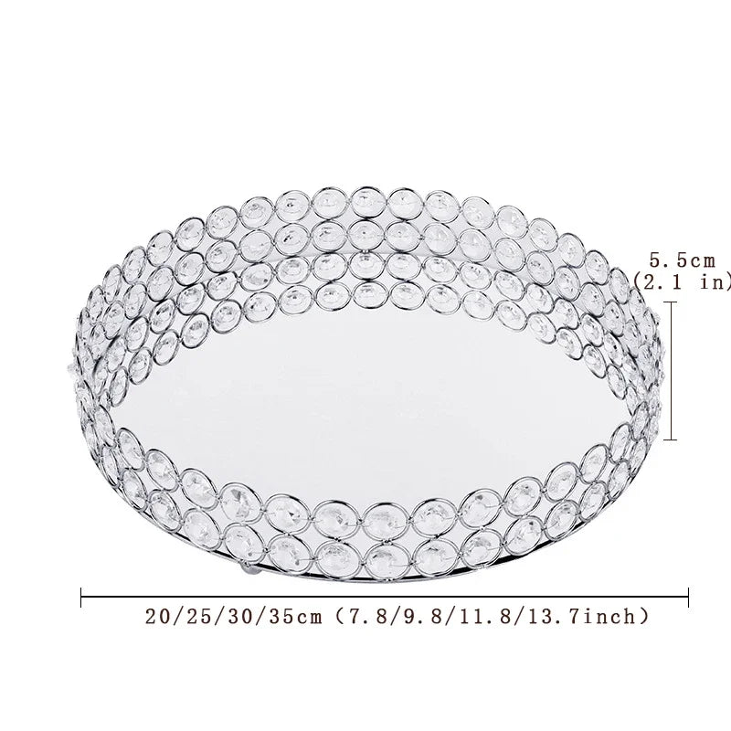 Crystal Mirror Tray Round Plate Luxury Serving Tray