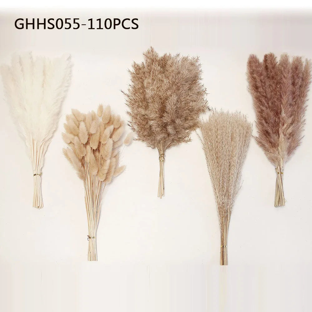 120 flores artificiales secas de cola de conejo de las pampas esponjosas