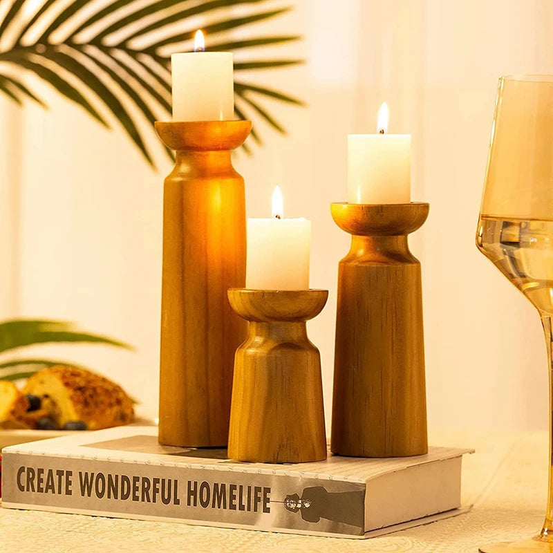 Vintage-Kerzenhalter aus Holz, Esstische, Hochzeiten, Partys.