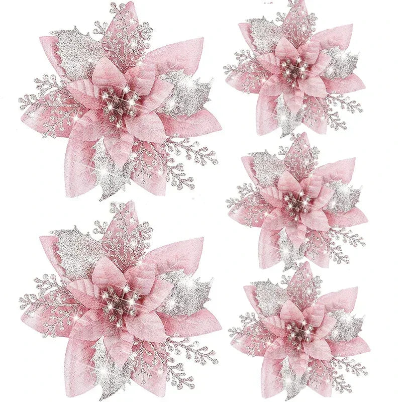 Glitter Artifical Christmas Flowers 5pcs
