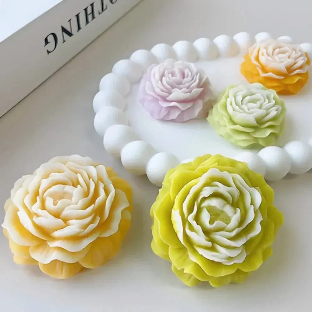 Molde de silicona para vela de peonía 3D.