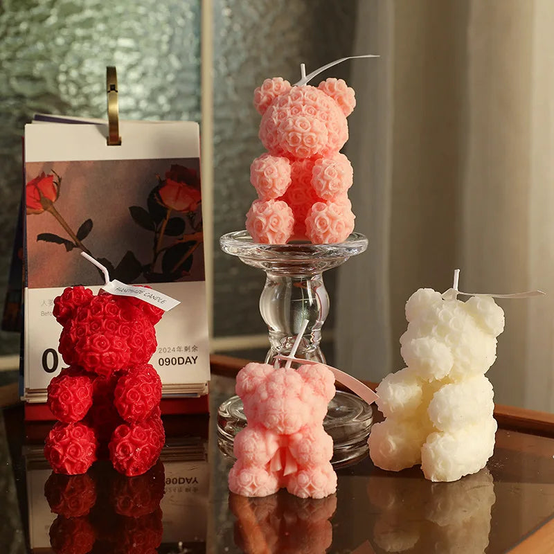 Candle Rose Bear Aromatherapy Lovely Scented.