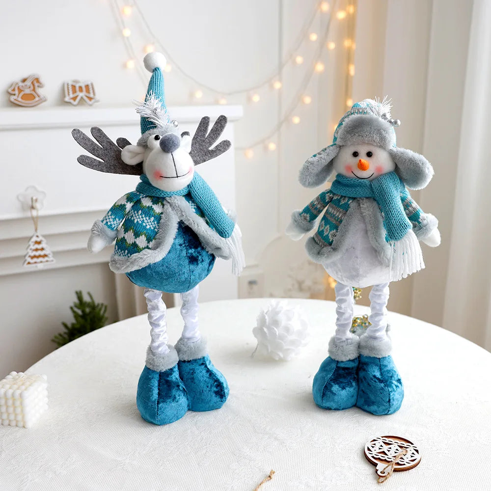 Santa Snowman Reindeer Blue Doll, Stretchable Christmas Decor.