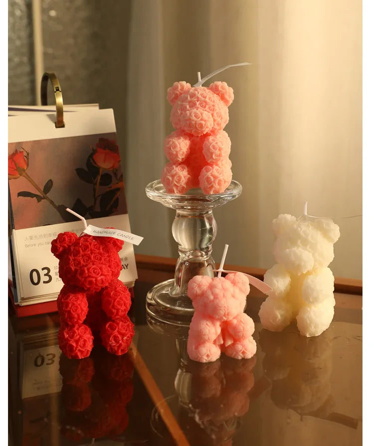 Candle Rose Bear Aromatherapy Lovely Scented.