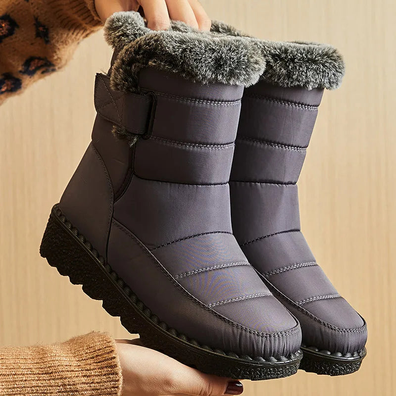 Botas de invierno para mujer, botines de tacón bajo, botas de nieve impermeables para mujer
