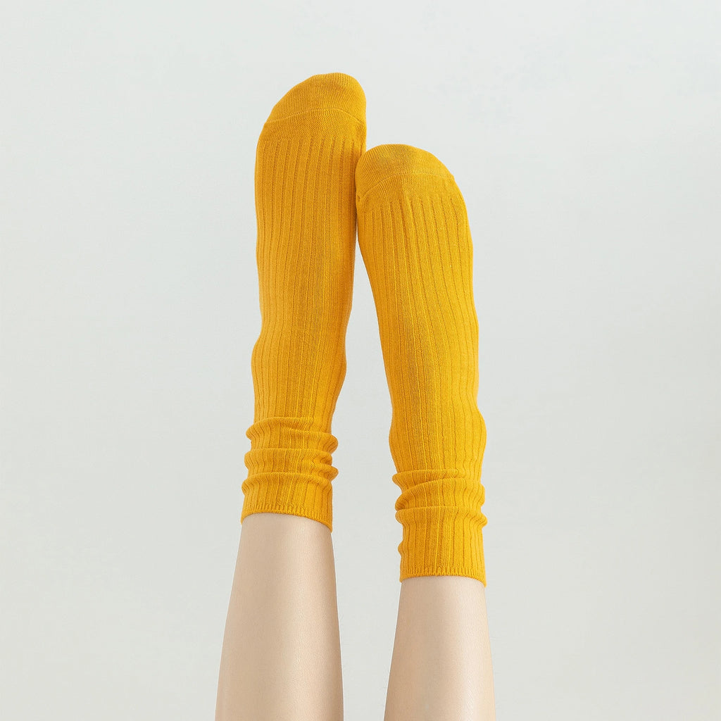 Women Cotton Loose Socks 10Pairs Retro Knitting Solid Color Long Black