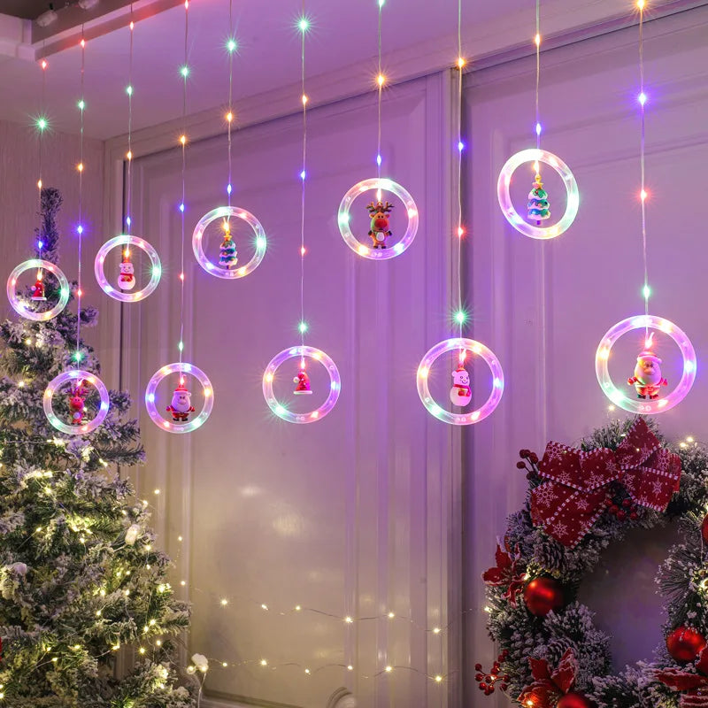 Christmas Lights String Star Santa Claus Curtain.
