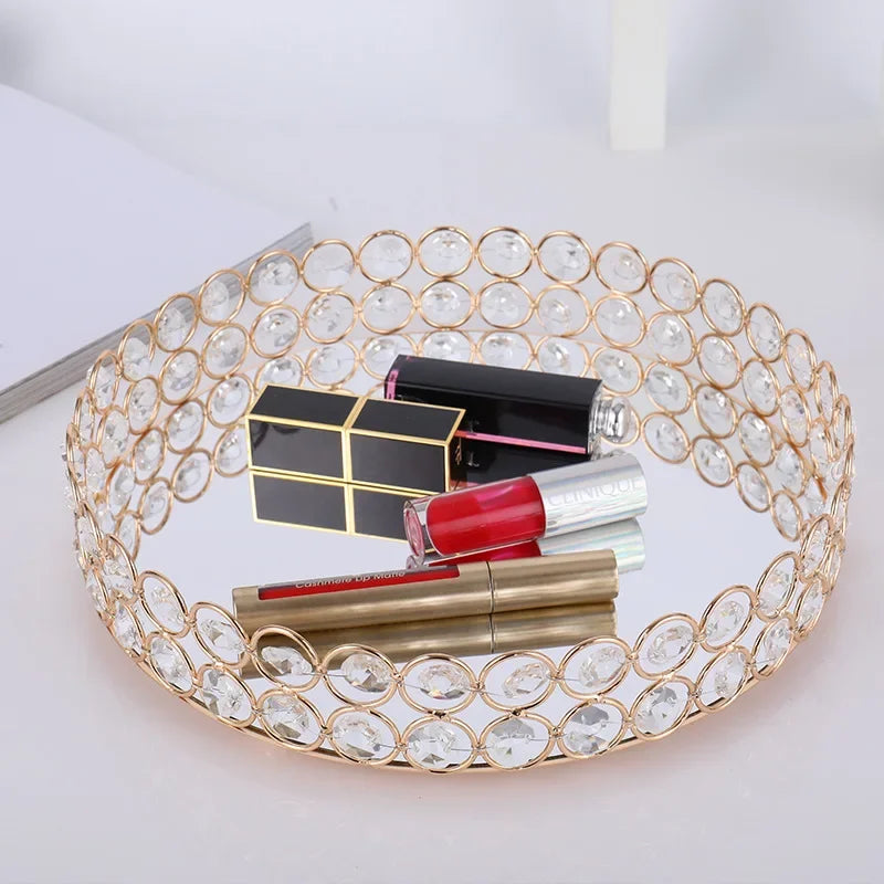 Crystal Mirror Tray Round Plate Luxury Serving Tray