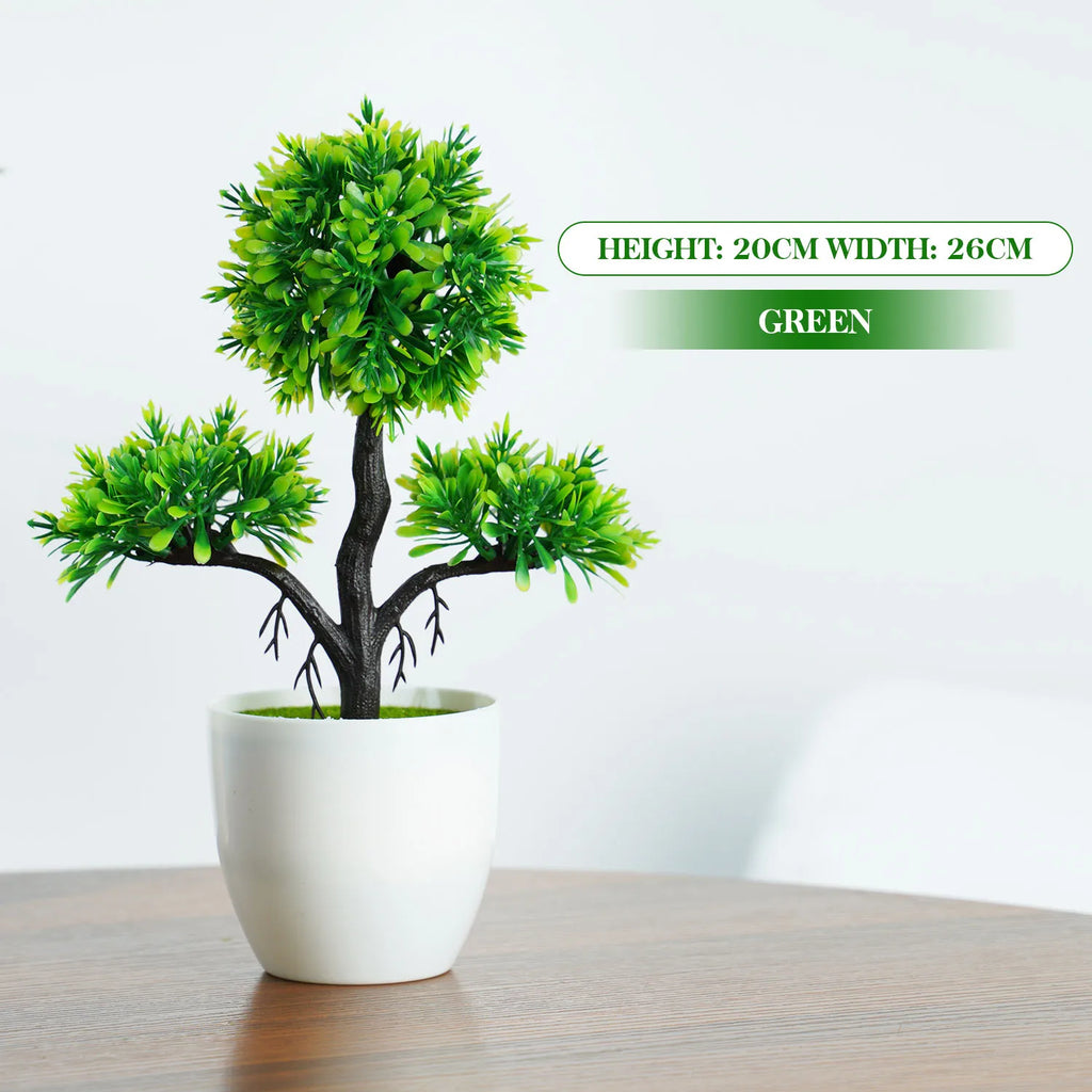 Kleiner Baum, Gras, Blume, Topf-Bonsai, Heimbüro-Dekoration.