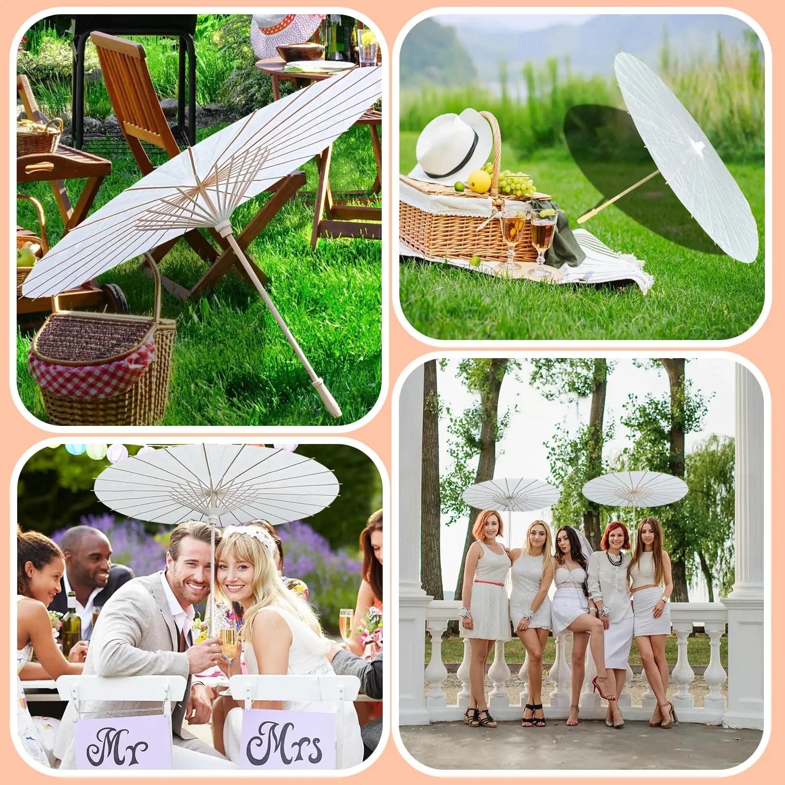 Paper Umbrella - 30-50PCS 80cm White Parasol for Wedding Decor.