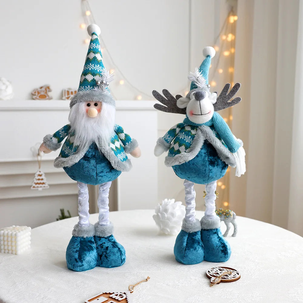 Muñeco de nieve azul de Papá Noel y reno, decoración navideña estirable.