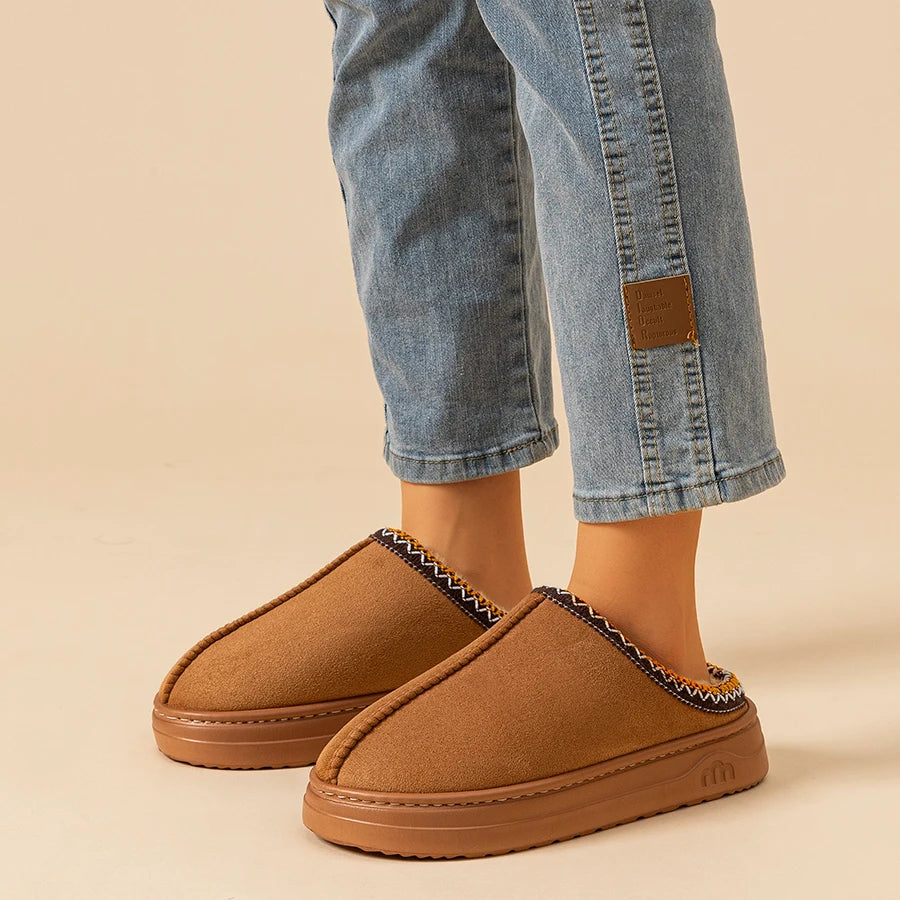 Pantuflas de invierno para mujer, de piel afelpada, antideslizantes, con suela suave, para el tiempo libre.
