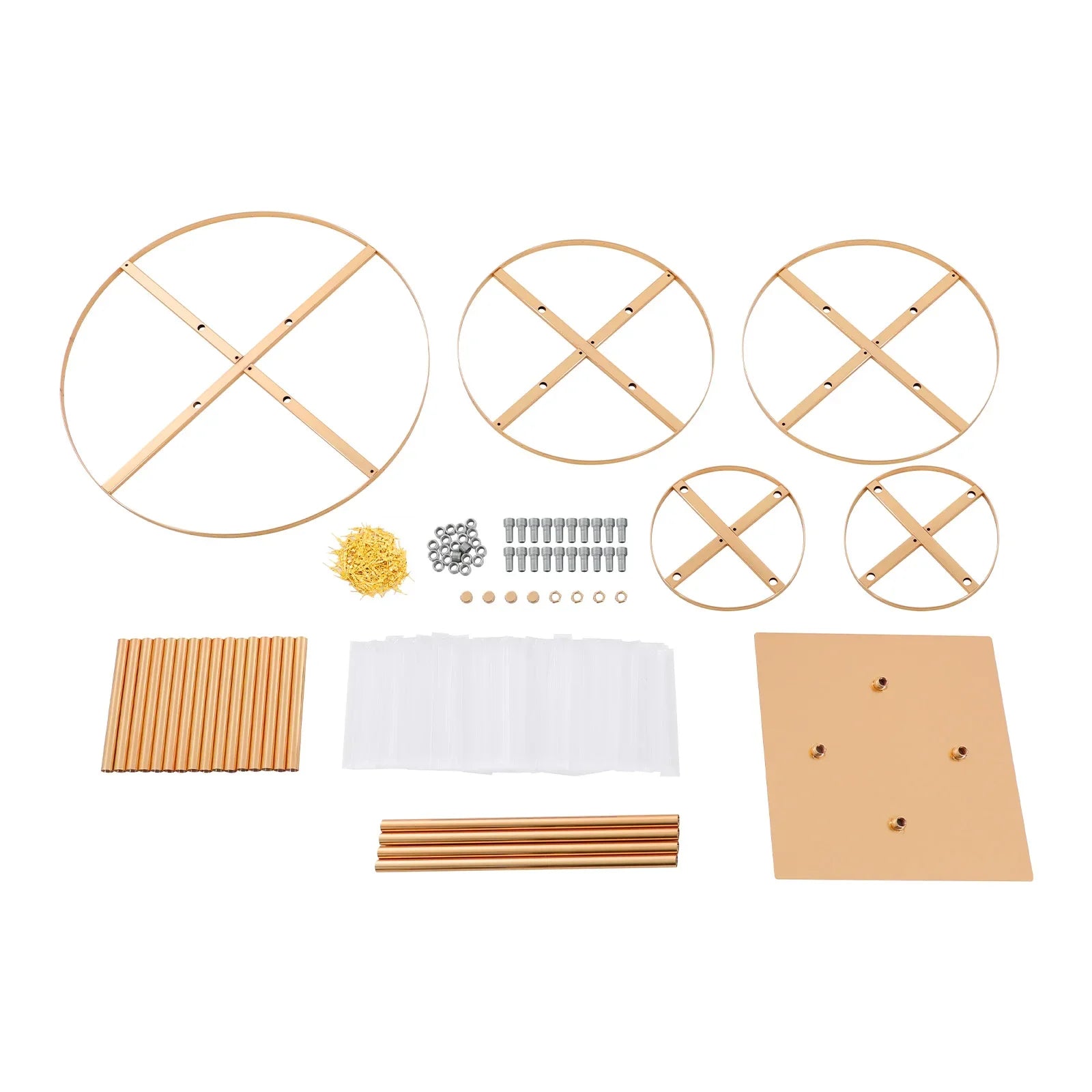 Runder 43,3 Zoll großer 5-stöckiger Tafelaufsatz aus Metall mit Sockel aus Goldkristall.