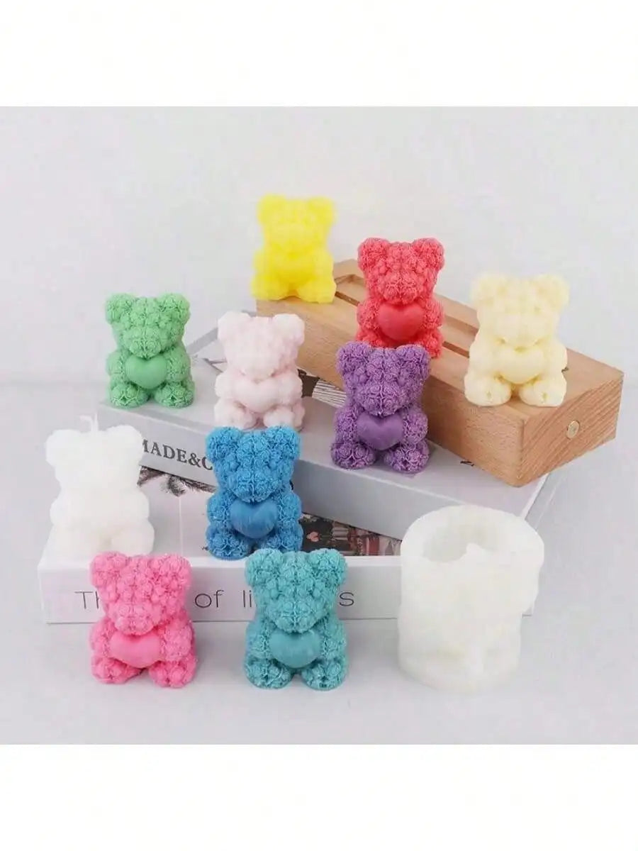 Molde de oso rosa en forma de corazón para hacer velas