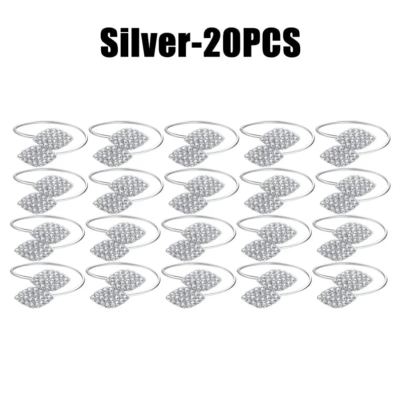 Anillos de servilleta con hojas, elegante decoración de mesa con hojas doradas y plateadas.