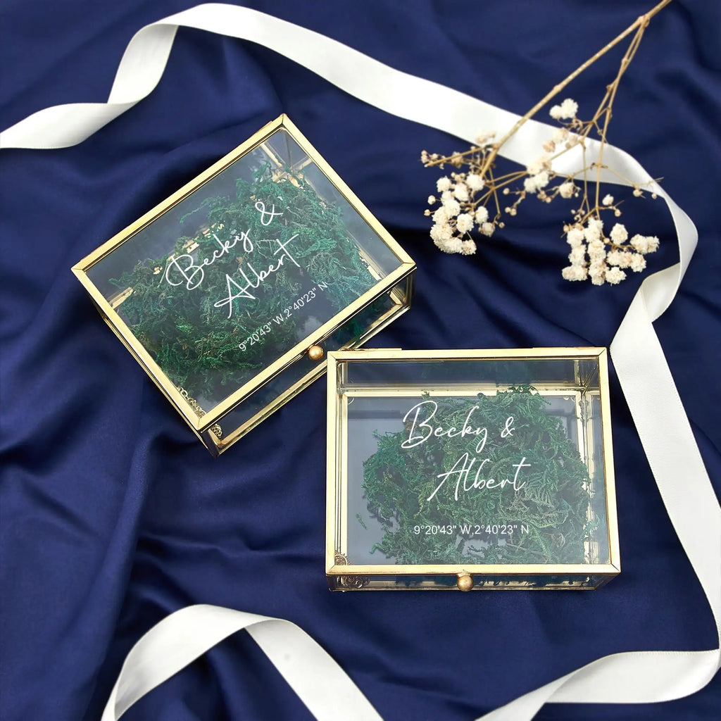 Caja rectangular de cristal personalizada para anillos (solo caja)