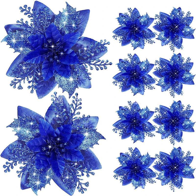 Glitter Artifical Christmas Flowers 5pcs