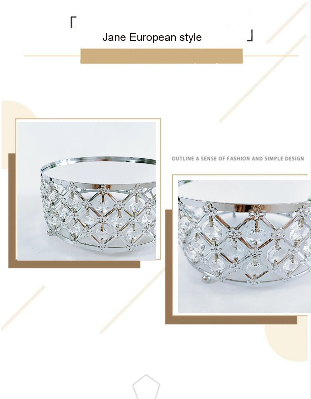 Plato redondo de metal con espejo de cristal dorado para tartas