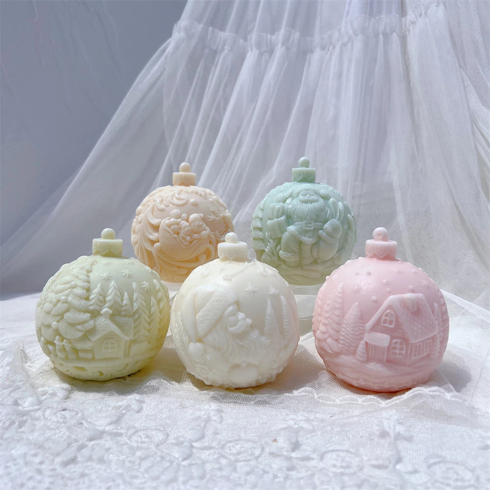 Kugelförmige Silikon-Kerzenform, 5 Designs, Weihnachten